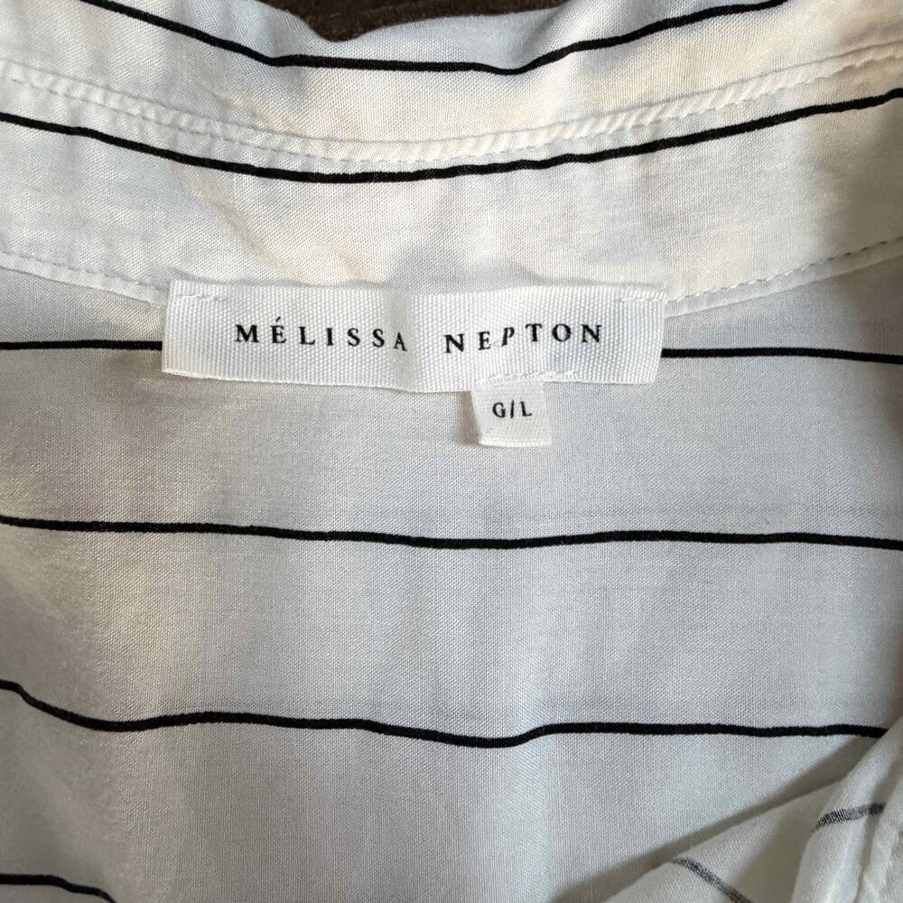 Melissa Nepton Black & White Striped Long Sleeve Blouse Sz LG - Picture 5 of 8